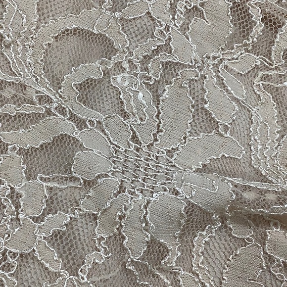 Lauren Ralph Lauren v neck floral lace side gather cream Nude midi dress size 14 - Picture 11 of 15